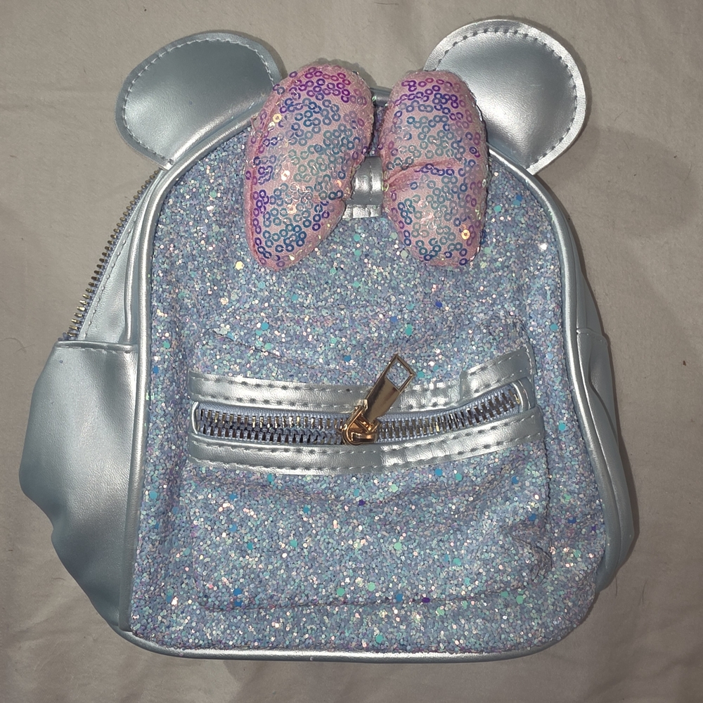 Kids Glitter Bow Mini Disney Minnie Mouse Mini Backpack - Silver Blue